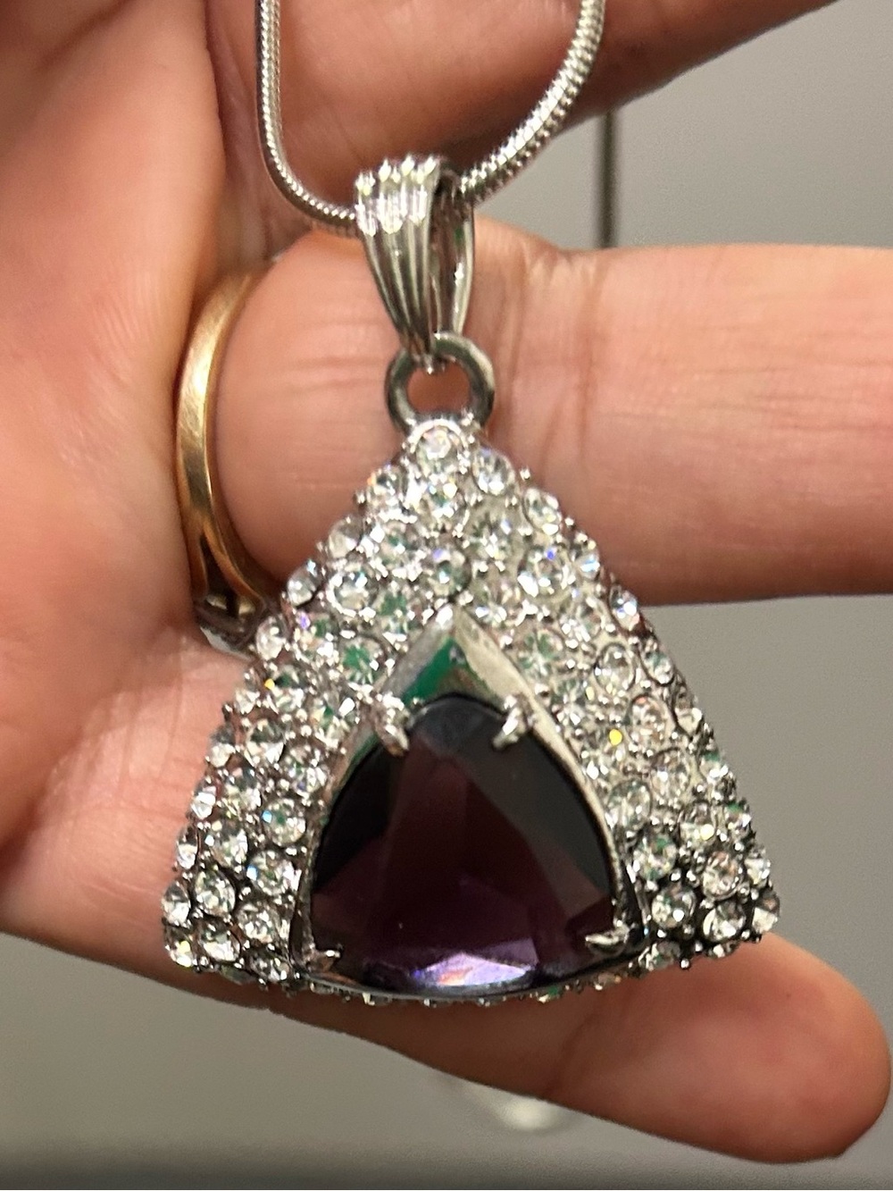 Silver-Tone Purple Triangle Pendant Necklace and Earring Set - Picture 4 of 4
